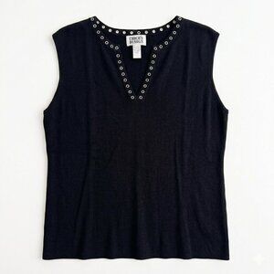 Chico's Design Vintage Black Grommet Studded Sleeveless Sweater Vest